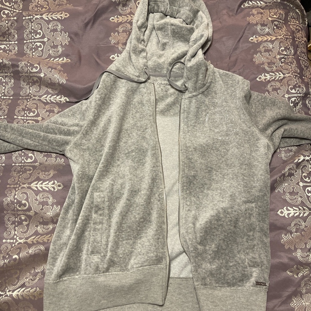 Grey Calvin Klein velour zip up